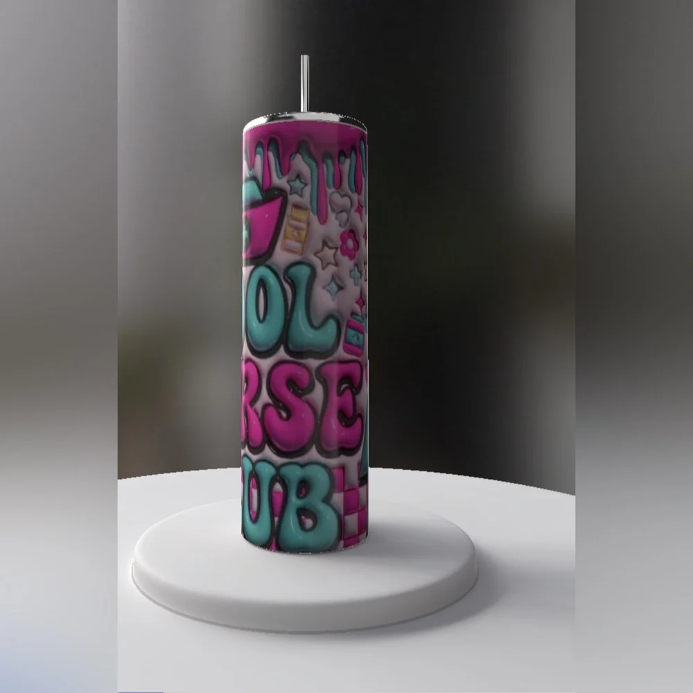 Cool Nurse Club 3D effect Vibrant pink&blue 20 oz. stainless steel tumbler NWT